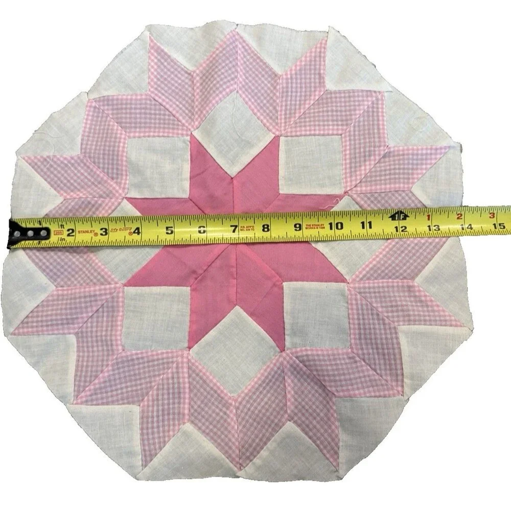 Vintage Hand Pieced Quilt Block Orphan Square 8-Point Star Pink 14